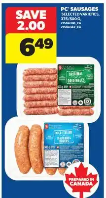 Real Canadian Superstore PC SAUSAGES, 375/500 G offer