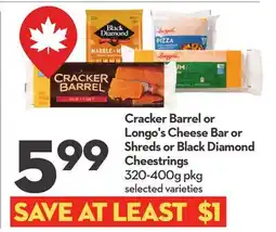 Longo's Cheese Bar or Shreds or Black Diamond Cheestrings offer