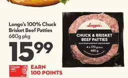 Longo's 100% Chuck Brisket Beef Patties offer