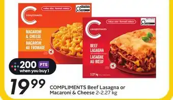 Sobeys COMPLIMENTS Beef Lasagna or Macaroni & Cheese offer