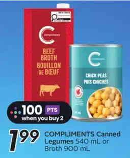 Sobeys COMPLIMENTS Canned Legumes 540 mL or Broth 900 mL offer