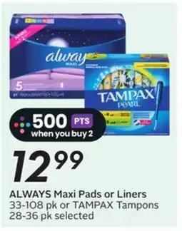 Sobeys Maxi Pads or Liners offer