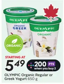 Sobeys OLYMPIC Organic Regular or Greek Yogurt offer