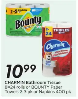 Sobeys CHARMIN Bathroom Tissue 8=24 rolls or BOUNTY Paper Towels 2-3 pk or Napkins 400 pk offer