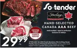 Sobeys Fresh Boneless Rib Grilling Steak Family Size or Premium Oven Roast offer