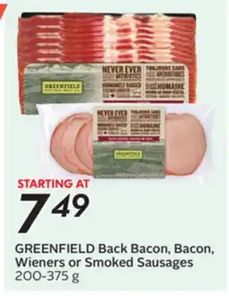 Sobeys Back Bacon, Bacon, Wieners or Smoked Sausages offer