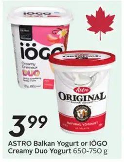 Sobeys ASTRO Balkan Yogurt or IÖGO Creamy Duo Yogurt offer