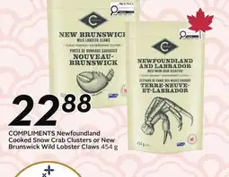 Sobeys COMPLIMENTS Newfoundland Cooked Snow Crab Clusters or New Brunswick Wild Lobster Claws offer
