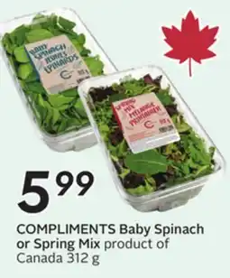 Sobeys COMPLIMENTS Baby Spinach or Spring Mix offer