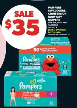 Real Canadian Superstore PAMPERS SWADDLERS, CRUISERS OR BABY DRY DIAPERS, SIZE N - 8, 58-200'S offer