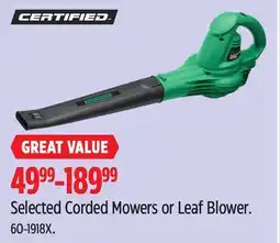 Canadian Tire Selected Corded Mowers or Leaf Blower offer
