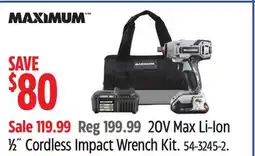 Canadian Tire 20V Max Li-ion ½ Cordless Impact Wrench Kit offer