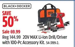Canadian Tire BLACK+DECKER 20V MAX Li-Ion Drill Driver with 100-Pc Accessory Kit offer