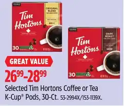 Canadian Tire Selected Tim Hortons Coffee or Tea K-Cup Pods offer