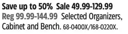 Canadian Tire For Living Selected Organizers, Cabinet and Bench offer