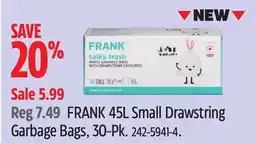 Canadian Tire FRANK 45L Small Drawstring Garbage Bags, 30-Pk offer