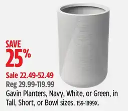 Canadian Tire Gavin Planters, Navy, White, or Green, in Tall, Short, or Bowl sizes offer