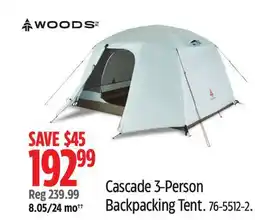 Canadian Tire CASCADE 3-PERSON BACKPACKING TENT offer