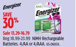 Canadian Tire Energizer NiMH Rechargeable Batteries offer