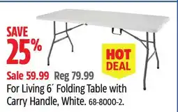 Canadian Tire For Living 6´ Folding Table with Carry Handle, White offer
