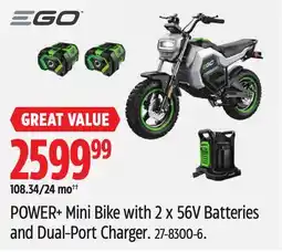 Canadian Tire POWER+ Mini Bike with 2 x 56V Batteries and Dual-Port Charger offer