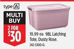 Canadian Tire TYPE A 98L Latching Tote, Dusty Rose offer