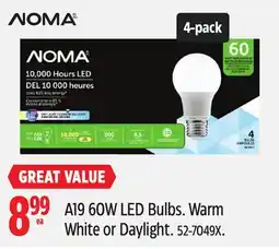 Canadian Tire NOMA A19 60W LED Bulbs offer