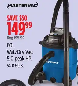 Canadian Tire MASTERVAC 60L Wet/Dry Vac offer