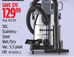 Canadian Tire MAXIMUM 30L Stainless-Steel Wet/Dry Vac offer