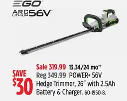 Canadian Tire POWER+ 56V Hedge Trimmer 26 with 2.5Ah Battery & Charger offer