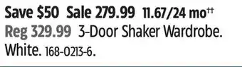 Canadian Tire 3-Door Shaker Wardrobe offer