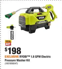 Home Depot EXCLUSIVE RYOBI 1.8 GPM Electric Pressure Washer Kit offer