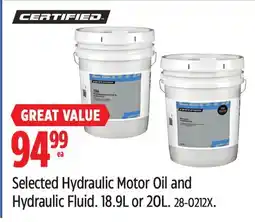 Canadian Tire Selected Hydraulic Motor Oil and Hydraulic Fluid offer