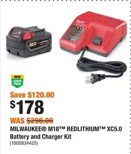 Home Depot MILWAUKEE M18 REDLITHIUM XC5.0 Battery and Charger Kit offer
