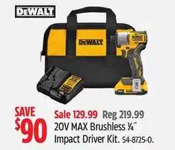 Canadian Tire DEWALT 20V MAX Brushless ¼ Impact Driver Kit offer