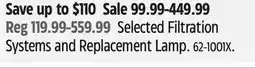 Canadian Tire Selected Filtration Systems and Replacement Lamp offer