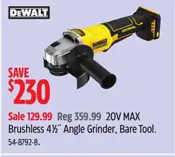 Canadian Tire DEWALT 20V MAX Brushless 4 ½ Angle Grinder, Bare Tool offer