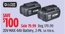 Canadian Tire 20V MAX 4Ah Battery, 2-Pk offer