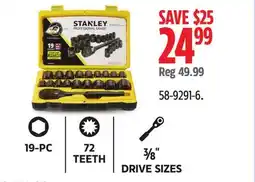 Canadian Tire STANLEY 19-PC 72 TEETH 3/8 DRIVE SIZES offer