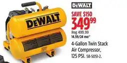 Canadian Tire DEWALT 4-Gallon Twin Stack Air Compressor, 125 PSI offer