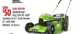 Canadian Tire Greenworks Cordless 4-in-1 Push Mower, 21 with 4Ah Battery offer