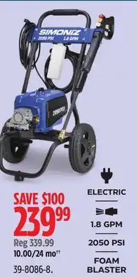 Canadian Tire SIMONIZ 1800 PSI Electric Pressure Washer offer