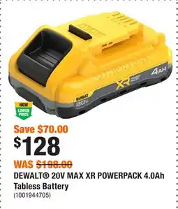 Home Depot DEWALT 20V MAX XR POWERPACK 4.0Ah Tabless Battery offer