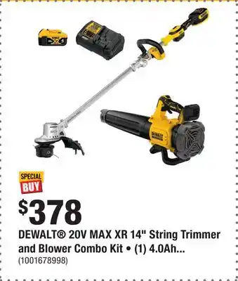 Home Depot DEWALT 20V MAX XR 14 String Trimmer and Blower Combo Kit • (1) 4.0Ah battery & charger offer