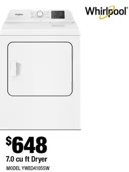 Home Depot 7.0 cu.ft Dryer offer