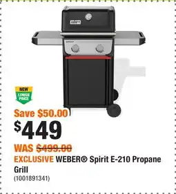 Home Depot EXCLUSIVE WEBER Spirit E-210 Propane Grill offer