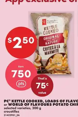 No Frills PC Kettle Cooked, Loads of Flavours or World of Flavours Potato Chips offer