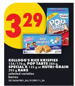 No Frills KELLOGG'S RICE KRISPIES, 154/176 g, POP TARTS, 384 g, SPECIAL K, 125 g or NUTRI-GRAIN, 295 g BARS offer