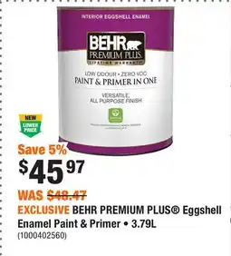 Home Depot EXCLUSIVE BEHR PREMIUM PLUS Eggshell Enamel Paint & Primer • offer