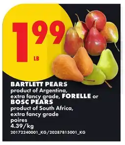 No Frills BARTLETT PEARS, FORELLE or BOSC PEARS offer
